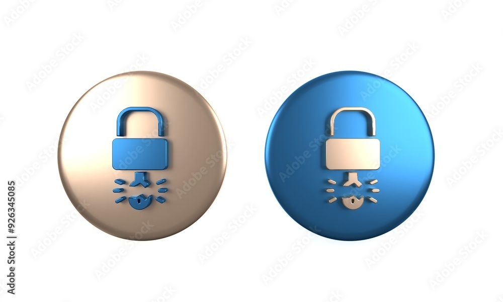 Colorful Key broke inside of padlock icon isolated on white background. Padlock sign. Security, safety, protection, privacy concept. Circle button. 3D render illustration Colorful Key broke inside of padlock icon isolated on white background. Padlock sign. Security, safety, protection, privacy concept. Circle button. 3D render illustration