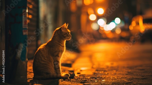 Solitary Cat in Urban Night