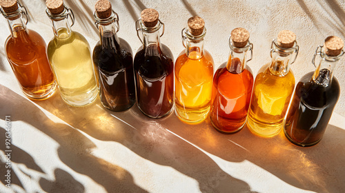 Variety of Vinegar Bottles on Light Table