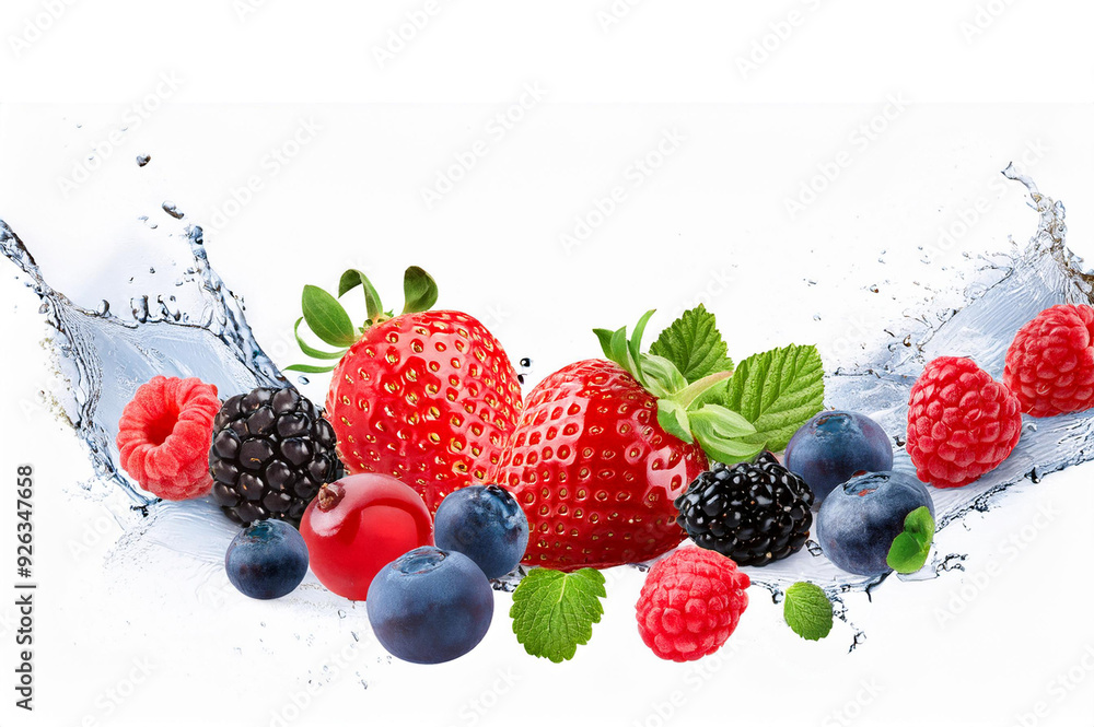 Sets of berries fruit with splash isolated on white background. Sets of berries fruit with splash isolated on white background.