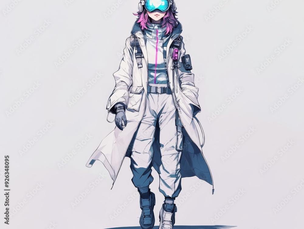 Japanese girl, Mangashort hair, attractive, cute, Create an image of a confident female character in a futuristic medical outfit. Japanese girl, Mangashort hair, attractive, cute, Create an image of a confident female character in a futuristic medical outfit.