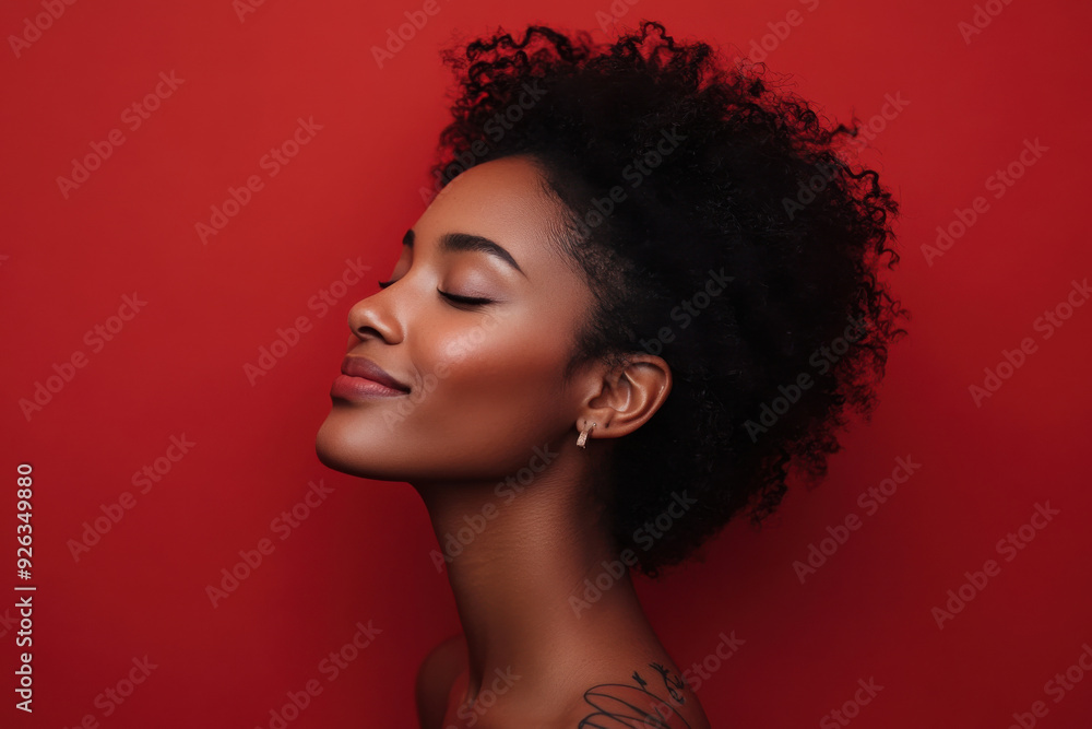A close up of a tattooed black woman's face with her eyes closed A close up of a tattooed black woman's face with her eyes closed