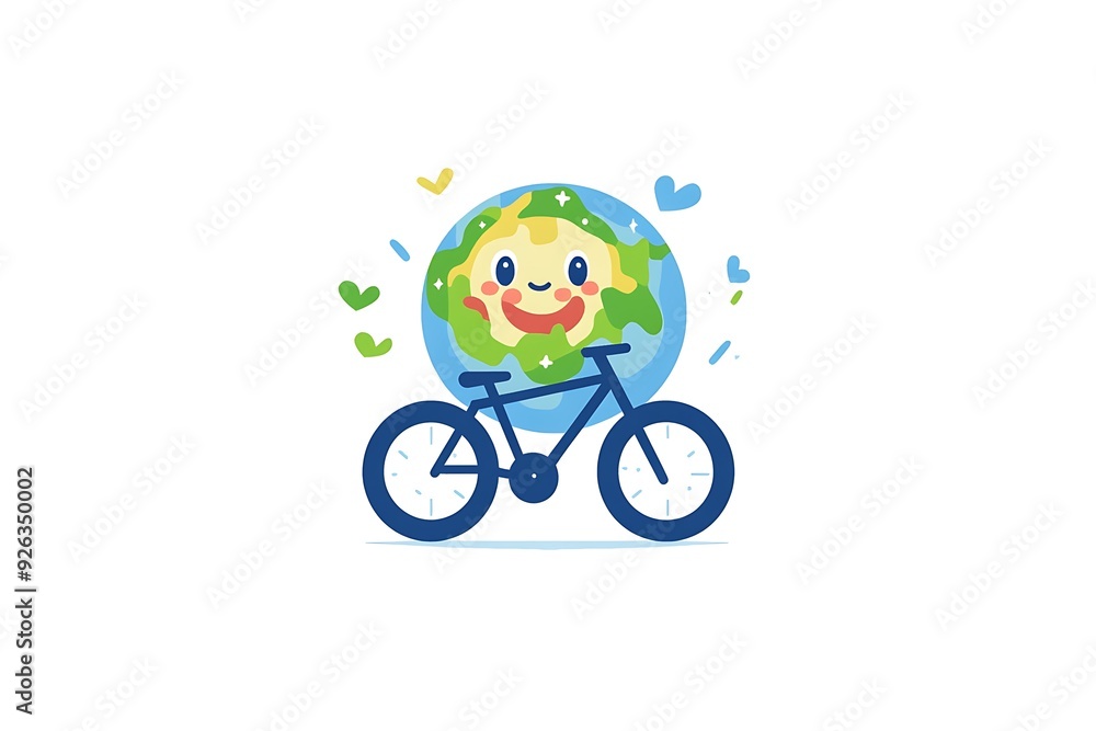 Fototapeta premium Cartoon illustration of Earth character riding a bicycle