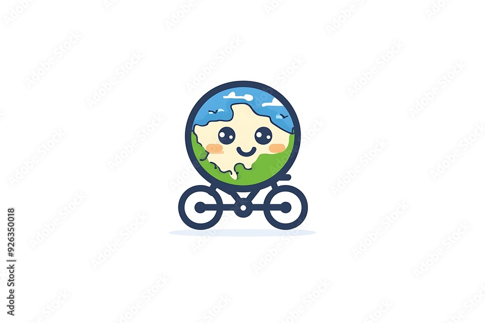 Cartoon illustration of Earth character riding a bicycle Cartoon illustration of Earth character riding a bicycle