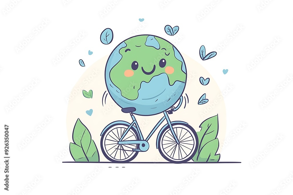 Fototapeta premium Cartoon illustration of Earth character riding a bicycle