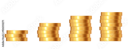 3d golden coin stack. Money yellow pile. Stock vector illustration on isolated background