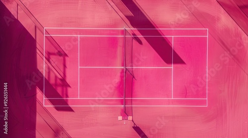 Minimalistic All-Pink Tennis Court from Top-Down View
