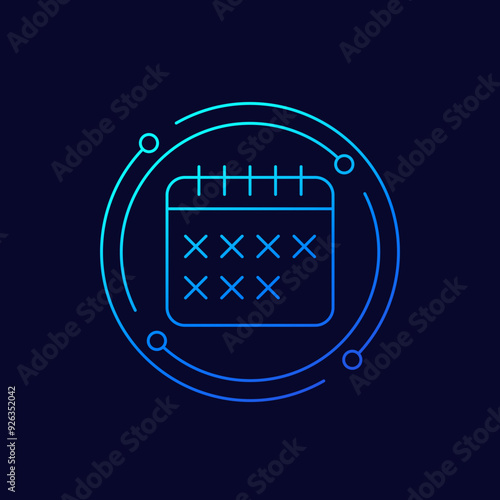 absence, attendance icon with a calendar, linear design