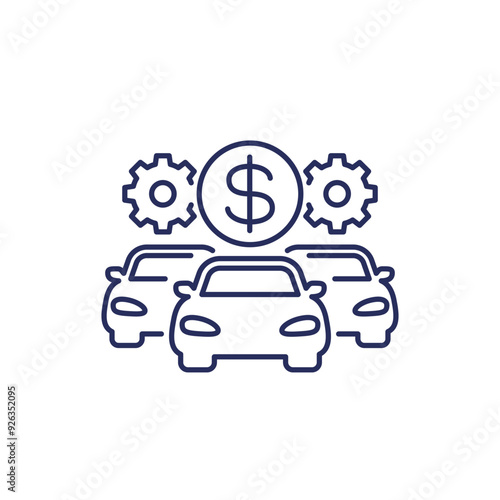 car fleet costs icon, vehicle fleet management line vector