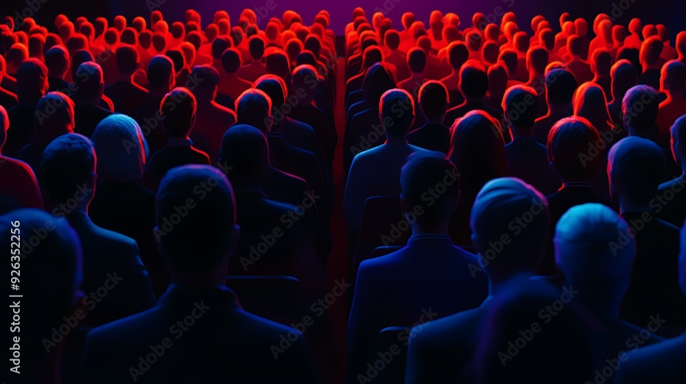 custom made wallpaper toronto digitalAn abstract image of a crowd of people in a dark room, illuminated by red and blue light. It creates a sense of anonymity and mystery.
