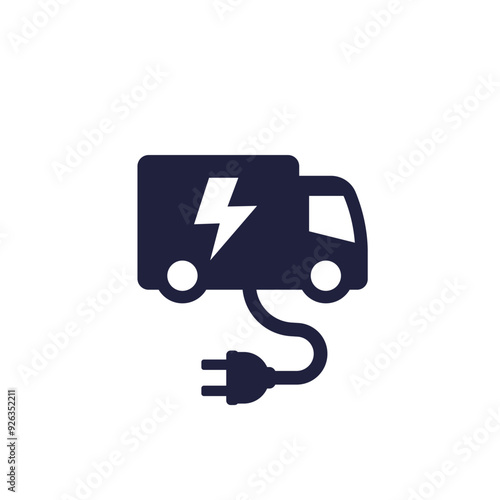 electric truck icon, pictogram on white