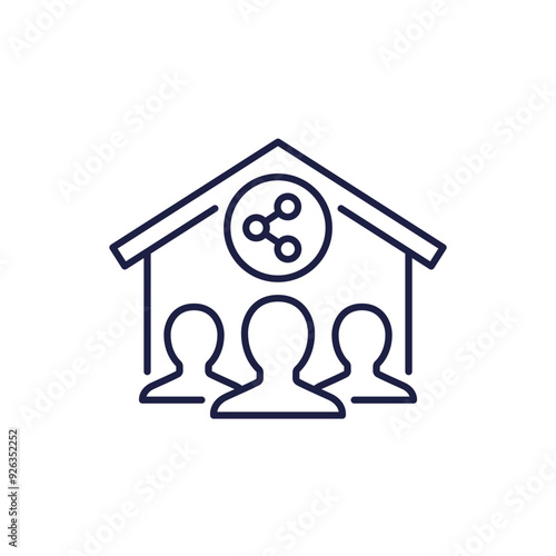 House share line icon with tenants, vector