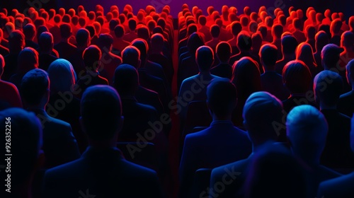 Wallpaper Mural An abstract image of a crowd of people in a dark room, illuminated by red and blue light. It creates a sense of anonymity and mystery. Torontodigital.ca