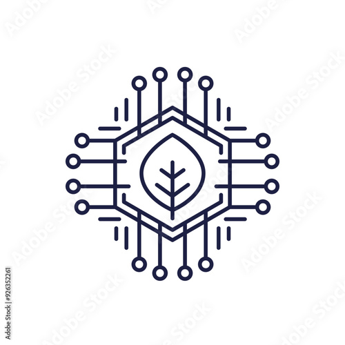 green technology icon, sustainable innovation and tech, line vector