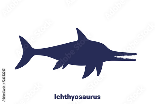 Ichthyosaurus, marine dinosaur on white, vector