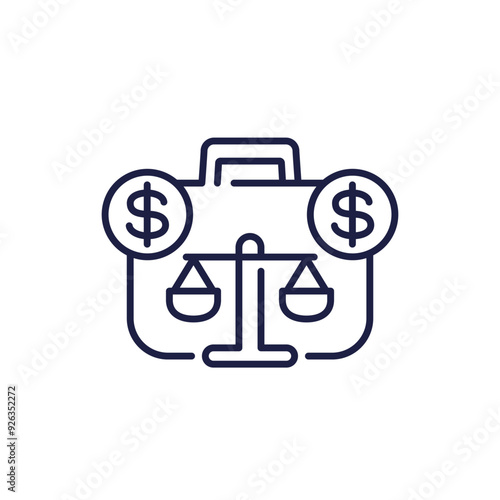 lawsuit costs line icon, legal expenses vector