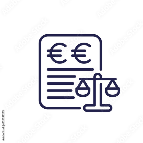 legal costs line icon with euro, money for a lawsuit vector