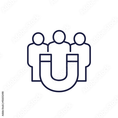retention icon, employee and magnet line vector
