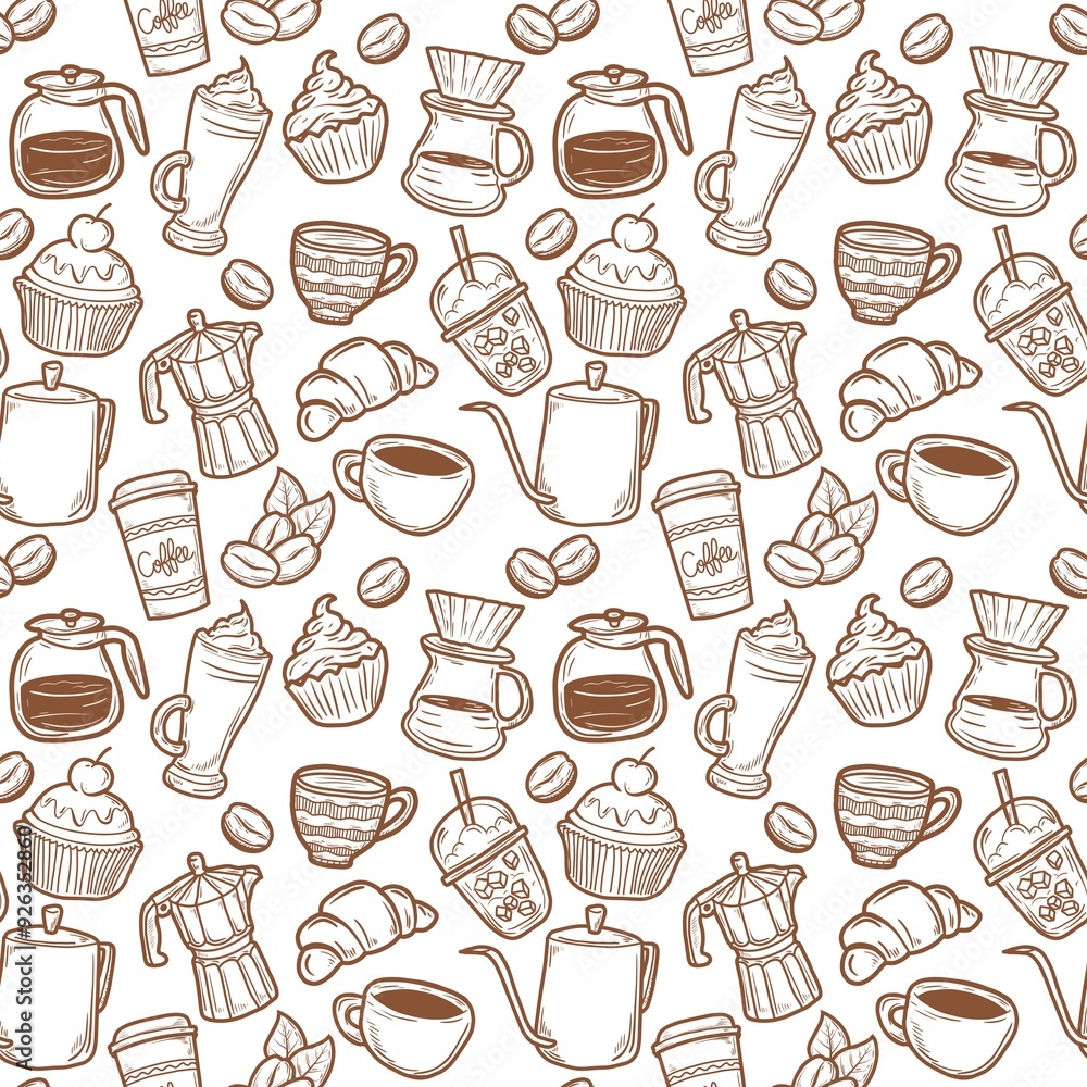 Seamless Doodles Background Coffee Seamless Doodles Background Coffee
