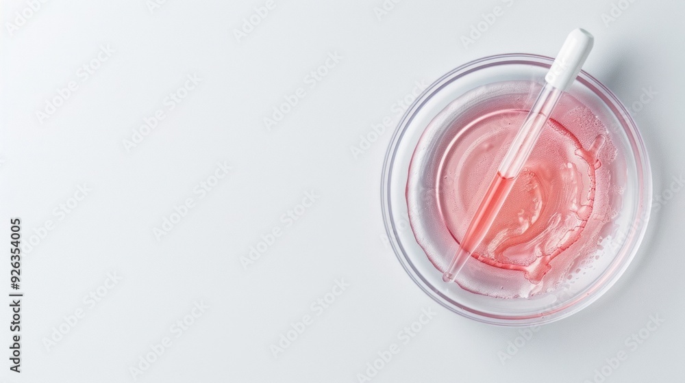 A clear bowl contains a swirling pink liquid, with a pipette poised above, capturing the essence of scientific exploration A clear bowl contains a swirling pink liquid, with a pipette poised above, capturing the essence of scientific exploration