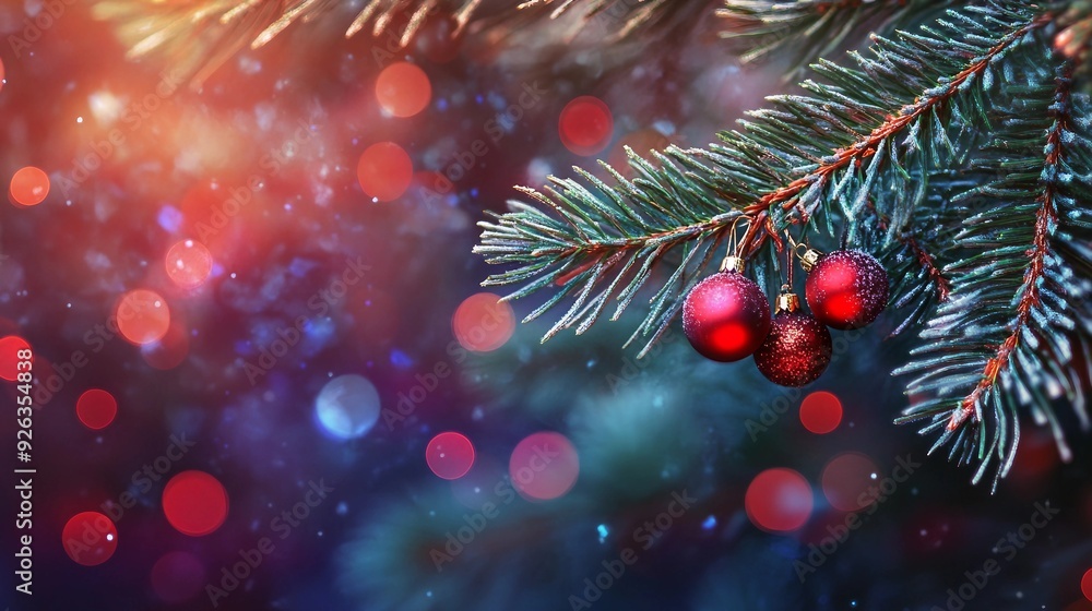Festive Happy New Year Greeting Card with Close-Up Christmas Tree Decoration Festive Happy New Year Greeting Card with Close-Up Christmas Tree Decoration