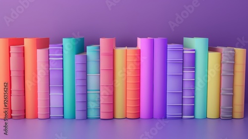 3d book render , colorful book render , purple background render , book collection render , 3d book illustration