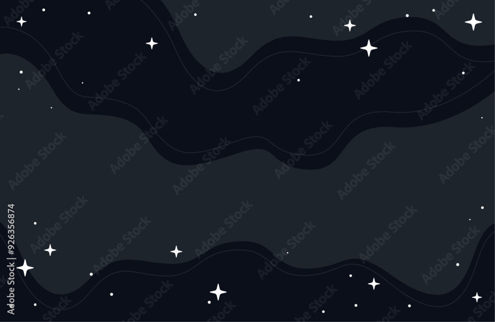 Abstract Celestial Black Night Sky Vector Illustration with flowing Waves and Sparkling Stars, Dreamy Background Abstract Celestial Black Night Sky Vector Illustration with flowing Waves and Sparkling Stars, Dreamy Background