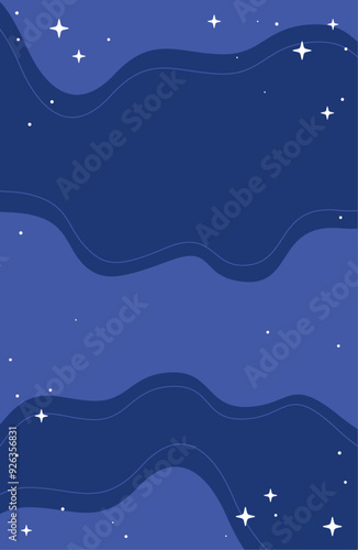 Wallpaper Mural Abstract Celestial Blue Night Sky Vertical Poster,  Vector Illustration with flowing Waves and Sparkling Stars, Dreamy Background Torontodigital.ca