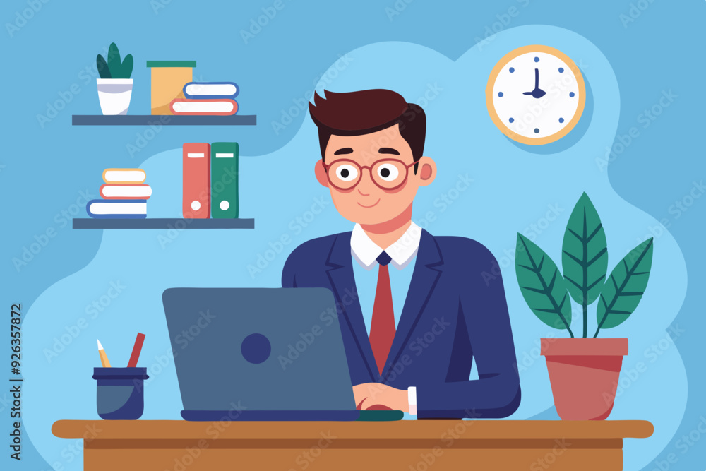 Business man at his desk is working on the laptop computer.
Business man at his desk is working on the laptop computer.