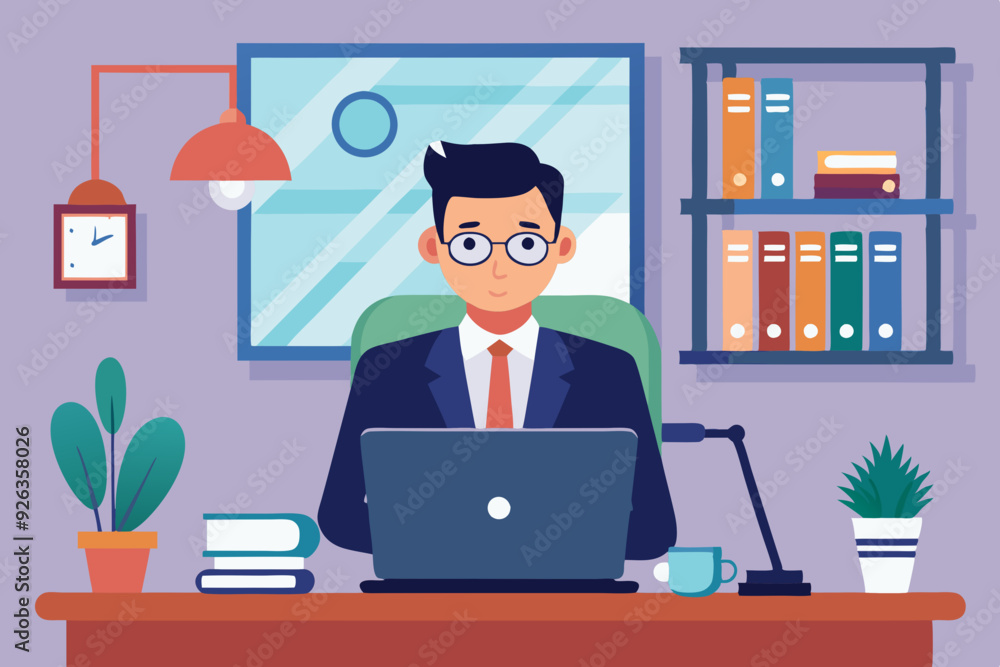 Business man at his desk is working on the laptop computer.
Business man at his desk is working on the laptop computer.