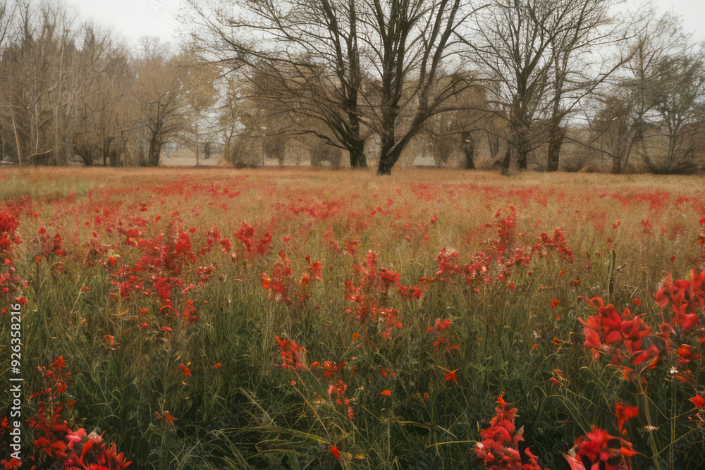Field of spring poppies bathed in golden sunlight Field of spring poppies bathed in golden sunlight