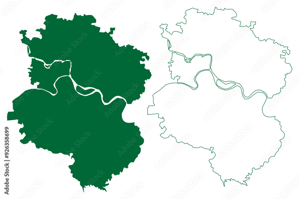Obraz premium Allahabad district (Uttar Pradesh State, Republic of India) map vector illustration, scribble sketch Prayagraj map