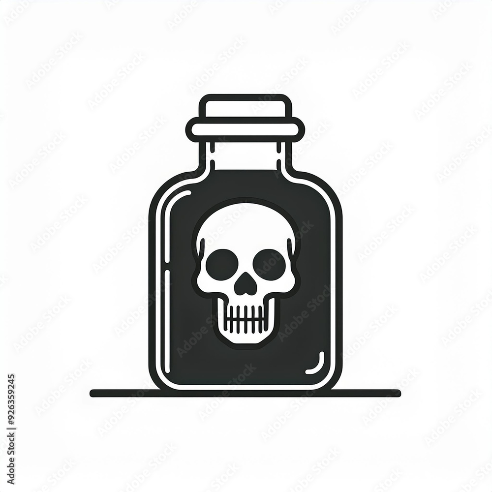 minimalistic vector icon of bottle of poison with skull, halloween holiday night theme, logo template for use minimalistic vector icon of bottle of poison with skull, halloween holiday night theme, logo template for use