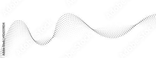 Flowing wavy dots particles wave pattern curve halftone gradient lines shape isolated on transparent background. Digital future technology concept, science, banner, template, business, music. Vector