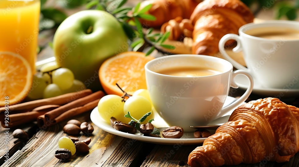 Coffee juice and croissants breakfast Coffee juice and croissants breakfast