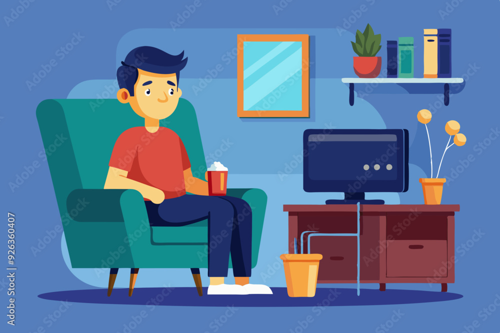 Man watches TV while sitting in a chair. View your favorite television show or movie
Man watches TV while sitting in a chair. View your favorite television show or movie