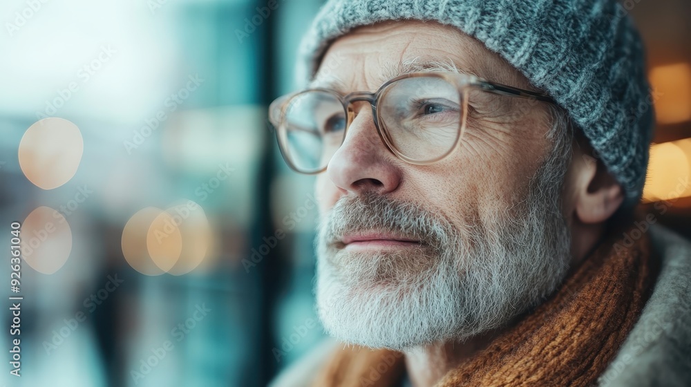 A visually artistic portrayal in close-up view of an individual wearing glasses and warm clothing, reflecting a thoughtful moment in a cozy indoor atmosphere. A visually artistic portrayal in close-up view of an individual wearing glasses and warm clothing, reflecting a thoughtful moment in a cozy indoor atmosphere.