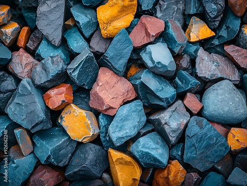 A close up of a pile of rocks. The rocks are rough and jagged, giving the image a rugged and natural feel. Scene is one of strength and resilience