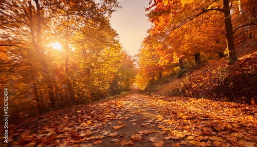 Autumn path with leaves changing color