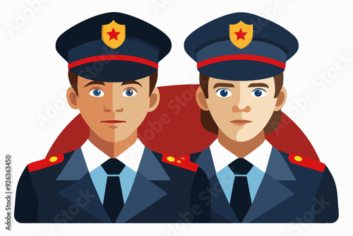 Russian police officers on a white background. Vector illustration
