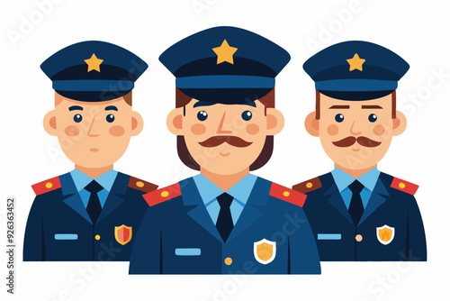Russian police officers on a white background. Vector illustration

