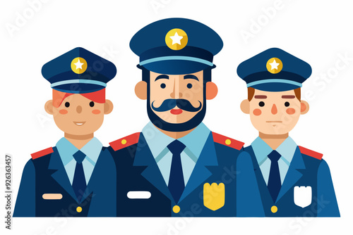 Russian police officers on a white background. Vector illustration
