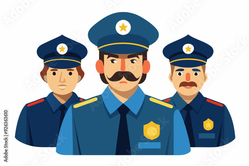 Russian police officers on a white background. Vector illustration
