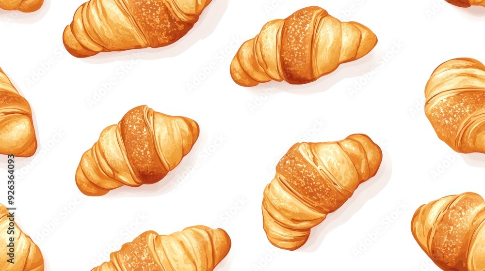 Seamless Pattern of Golden Croissants on White Background Seamless Pattern of Golden Croissants on White Background