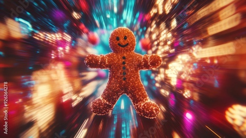 Gingerbread Man Dancing in Vibrant Techno Lights