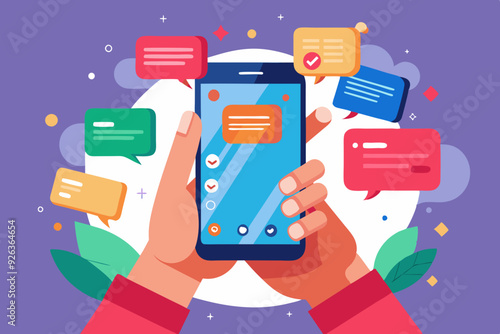 Hands that hold the smartphone. Online chat. Messenger. Communication in the network. sms message
