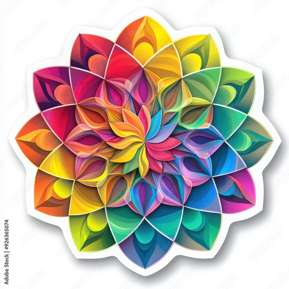 Vibrant mandala design featuring colorful petals, symbolizing harmony and beauty in nature, ideal for wellness and art themes.