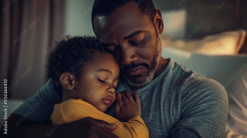 Father Comforting Sleeping Child in a Loving Embrace Father Comforting Sleeping Child in a Loving Embrace