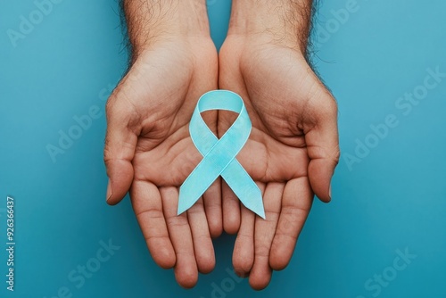 Wallpaper Mural Man's Hands Holding a Light Blue Awareness Ribbon Torontodigital.ca