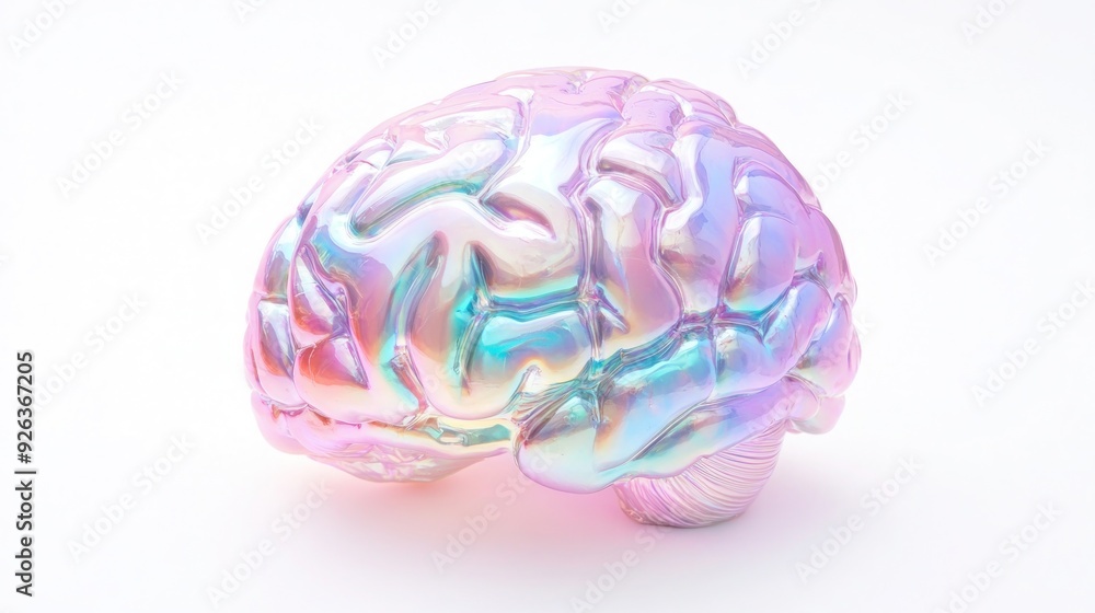 3D Iridescent Brain Model Reflecting Futuristic Neural Connections 3D Iridescent Brain Model Reflecting Futuristic Neural Connections